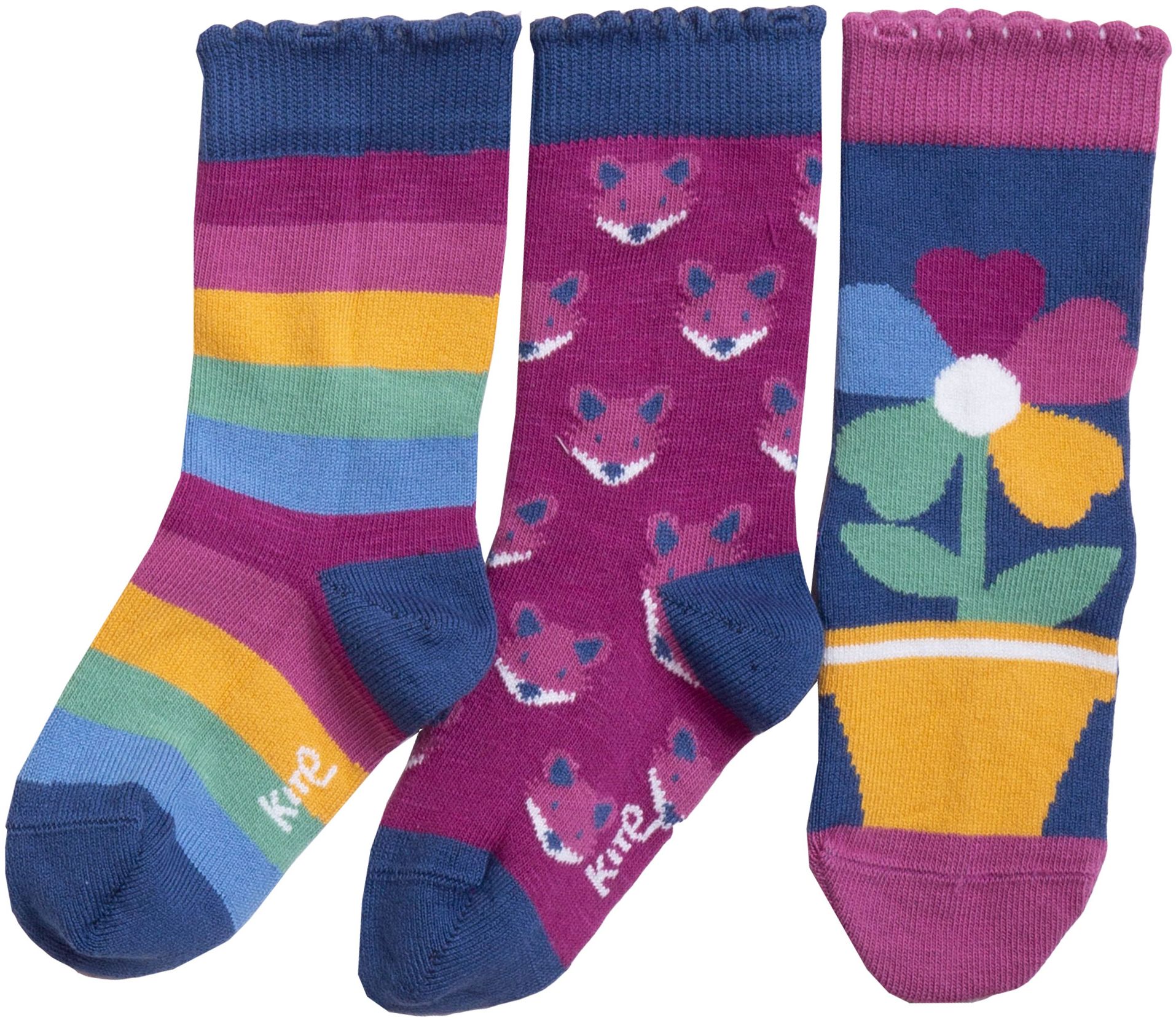 Bunt gemusterte Kinder-Socken im 3er-Pack mit Füchsen