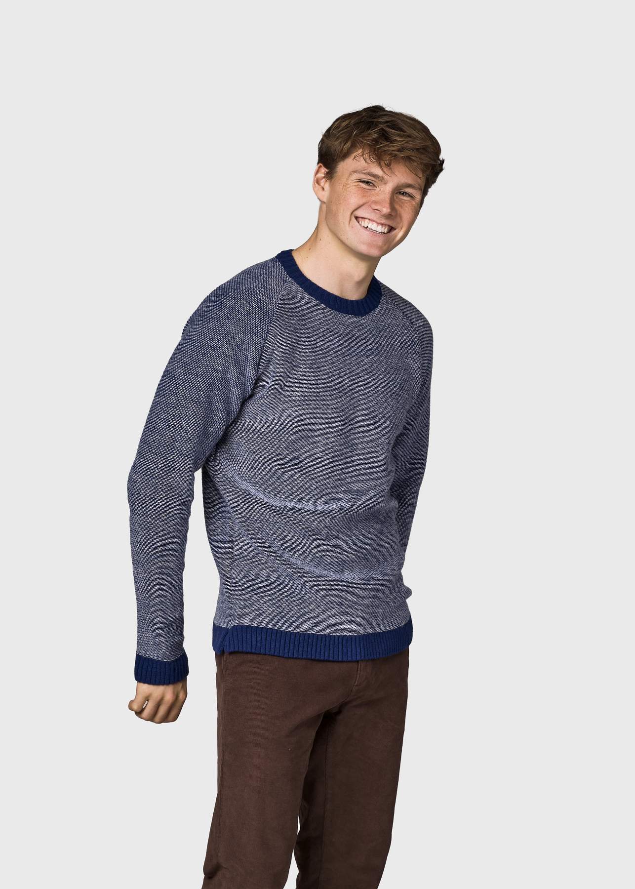 Herren-Strickpullover Arthur knit Ocean/cream (100% Wolle) 