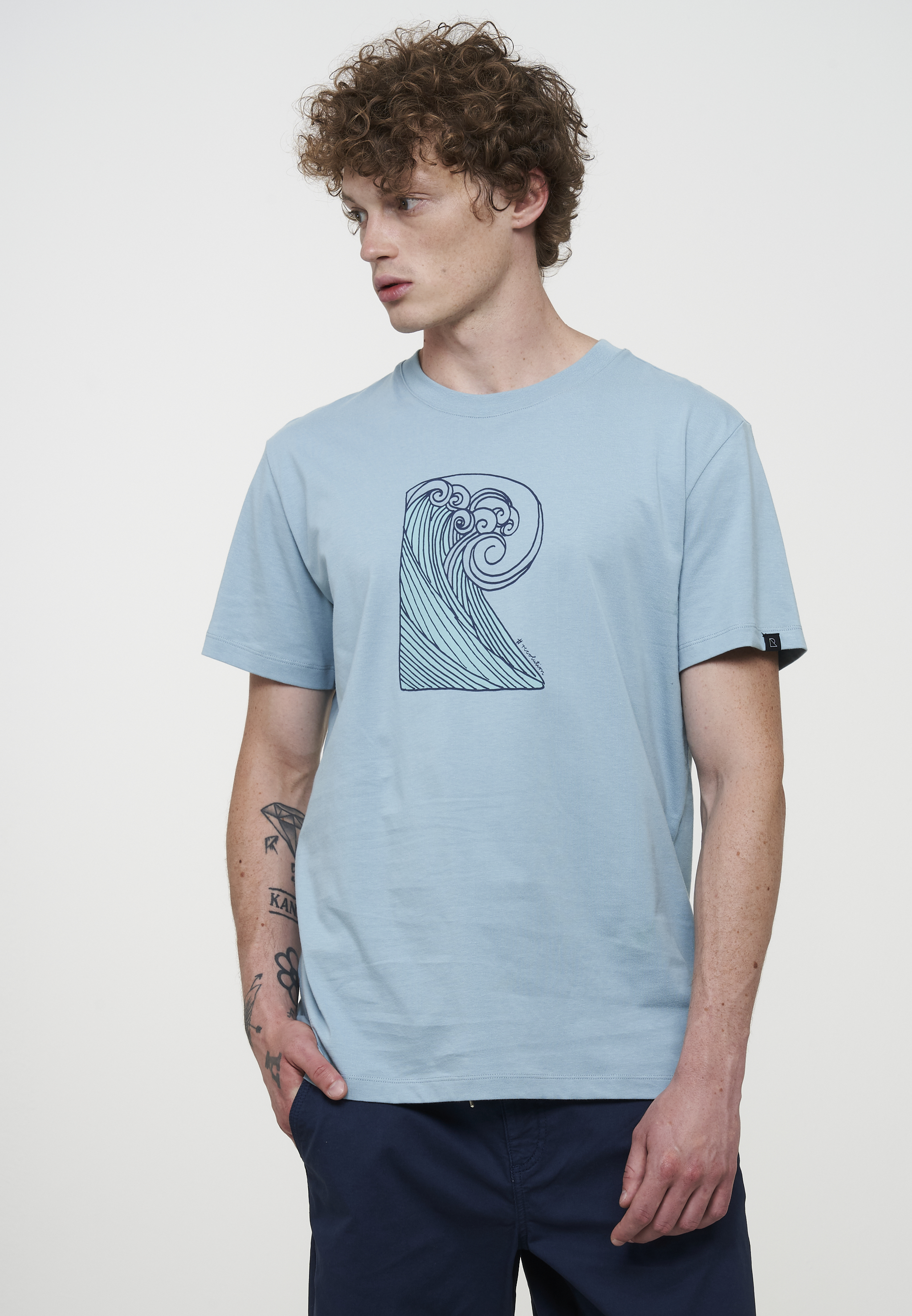T-Shirt AGAVE LOGO WAVE mineral blue