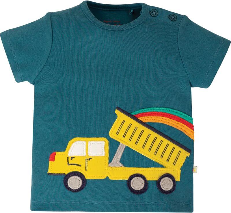 Blaues Baby-Shirt mit Lkw und Regenbogen