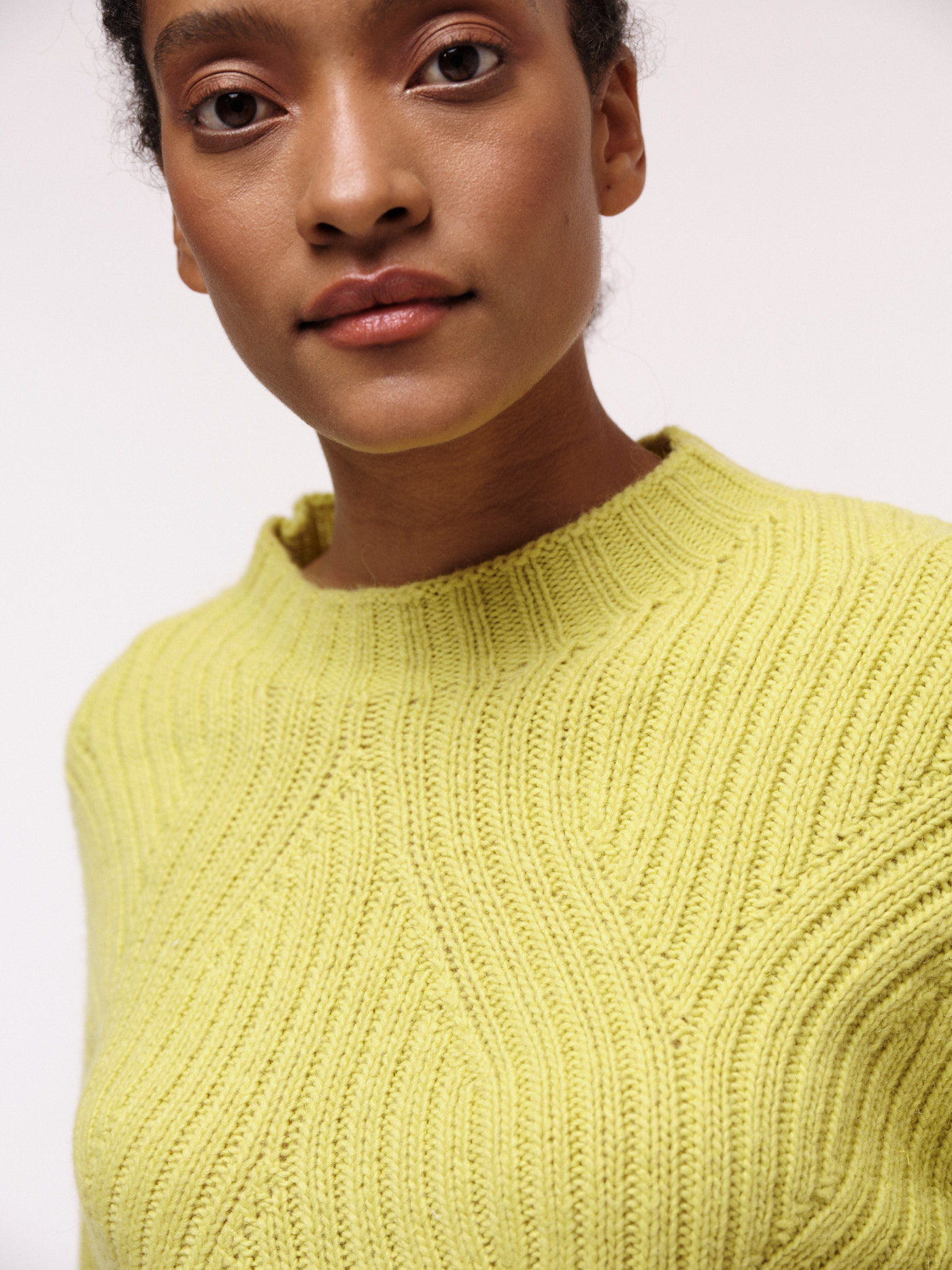Damen-Pullover mit Rippenzopfmuster neon yellow