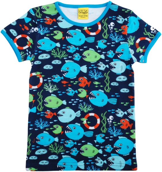 Dunkelblaues T-Shirt mit witzigen Fischen