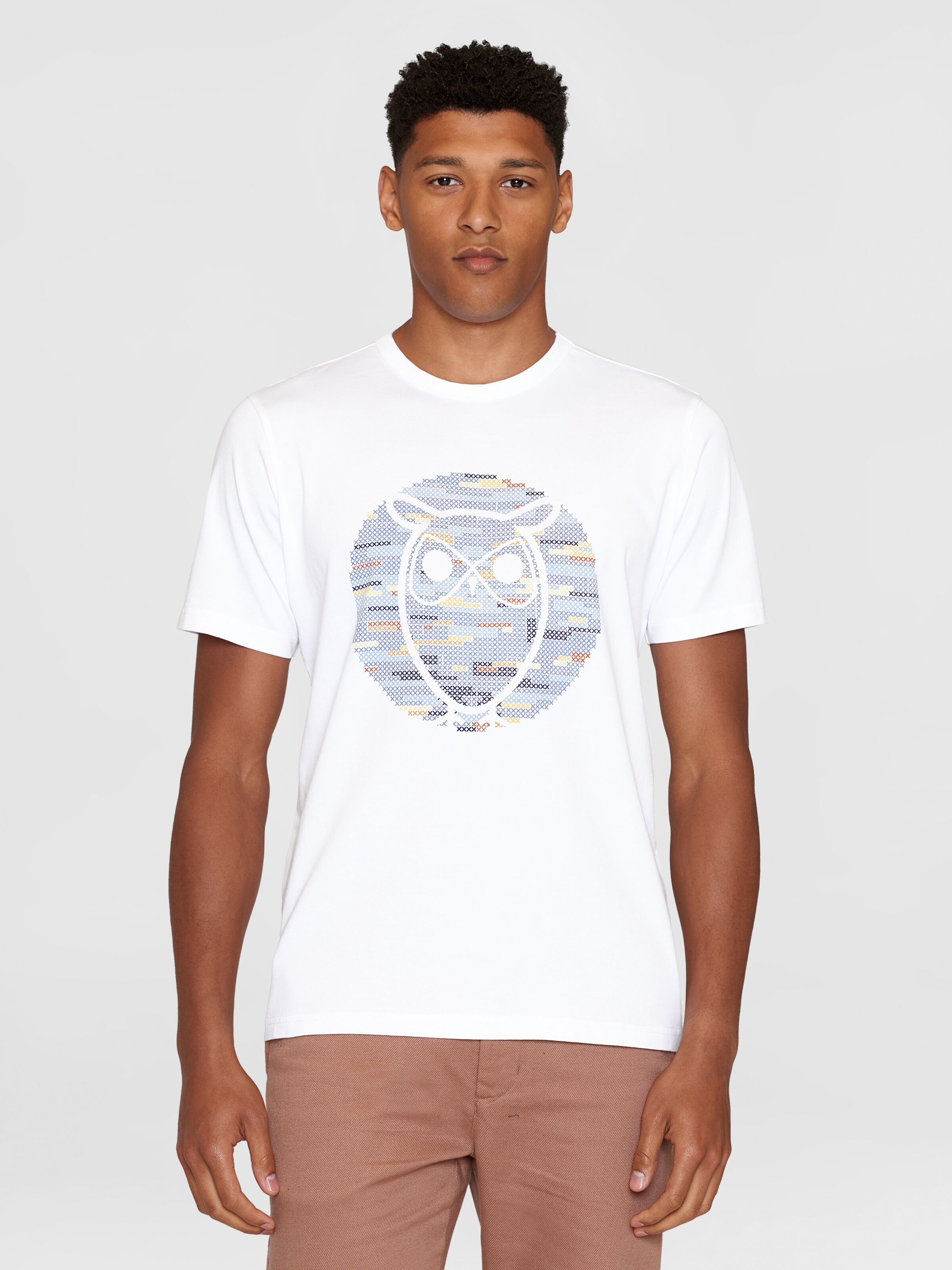 T-Shirt Owl Cross Stitch Print Bright White
