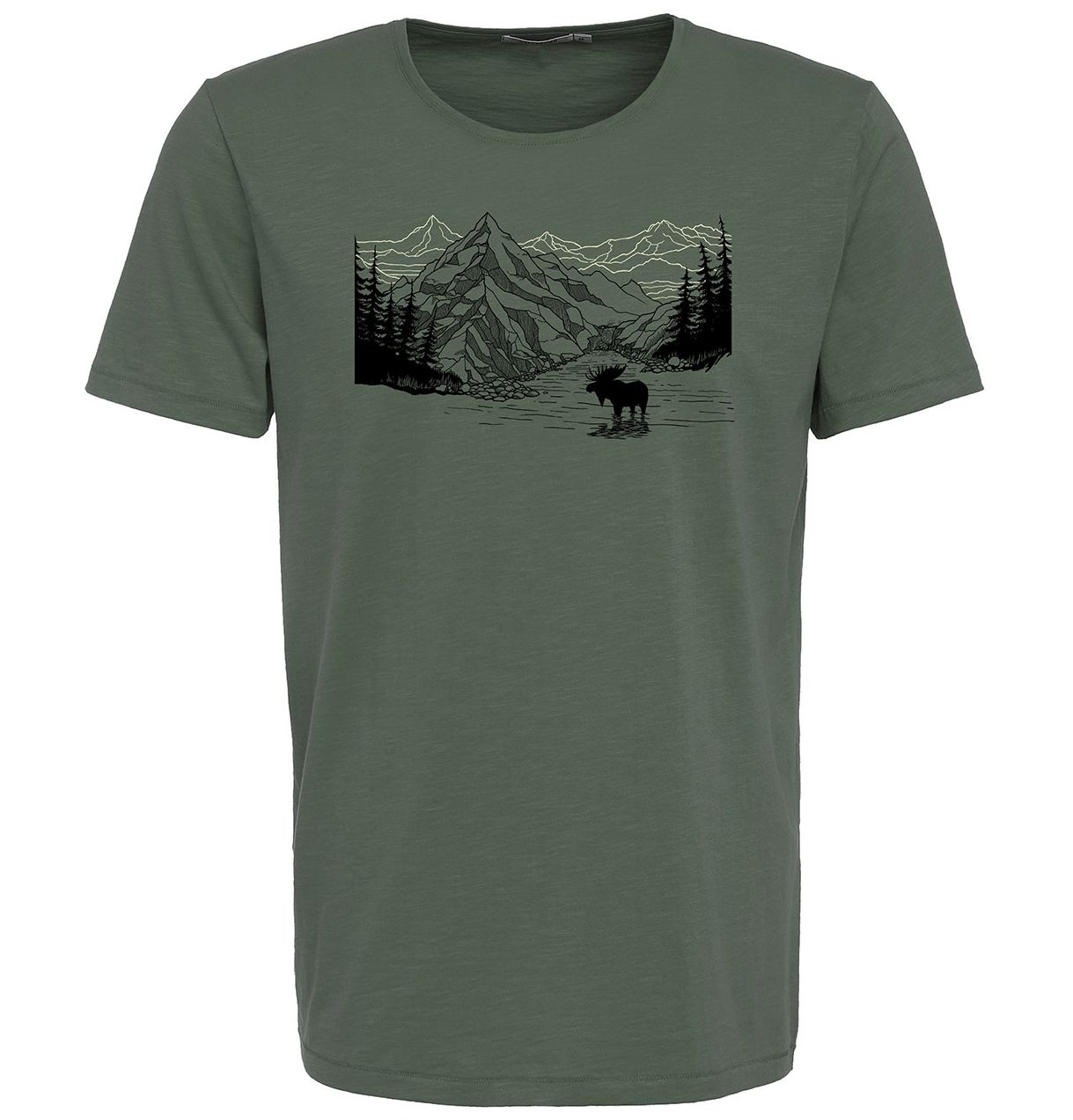 Print T-Shirt Nature Moose Mountain Spice Olive