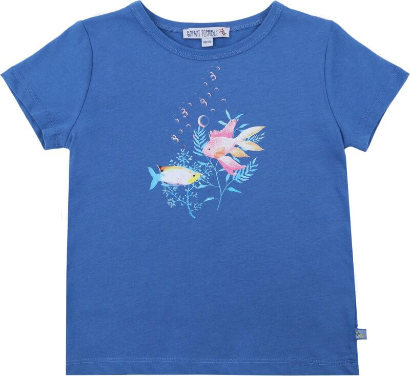 Blaues Mädchen-Shirt mit Fisch-Druck
