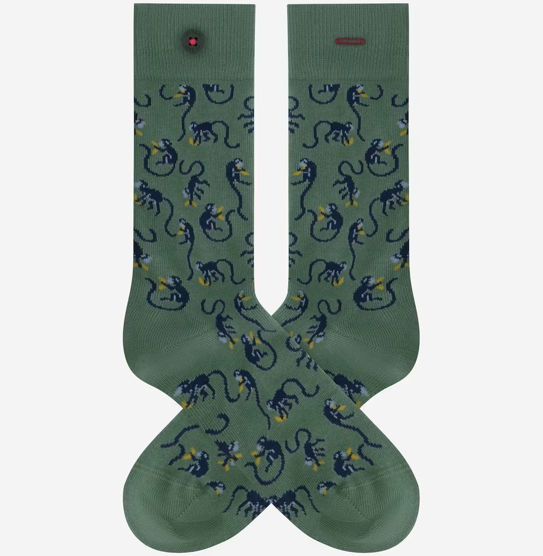 Grüne Socken mit Banana Monkey Print unisex