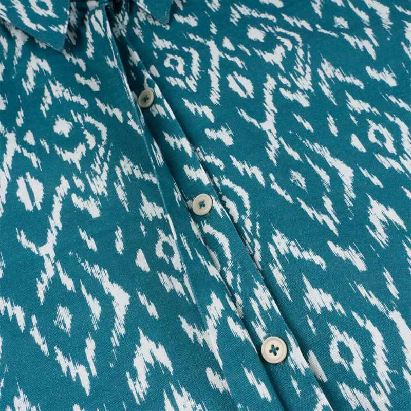Frauen-Kurzarmhemd Ikatty mit Linen in Blau