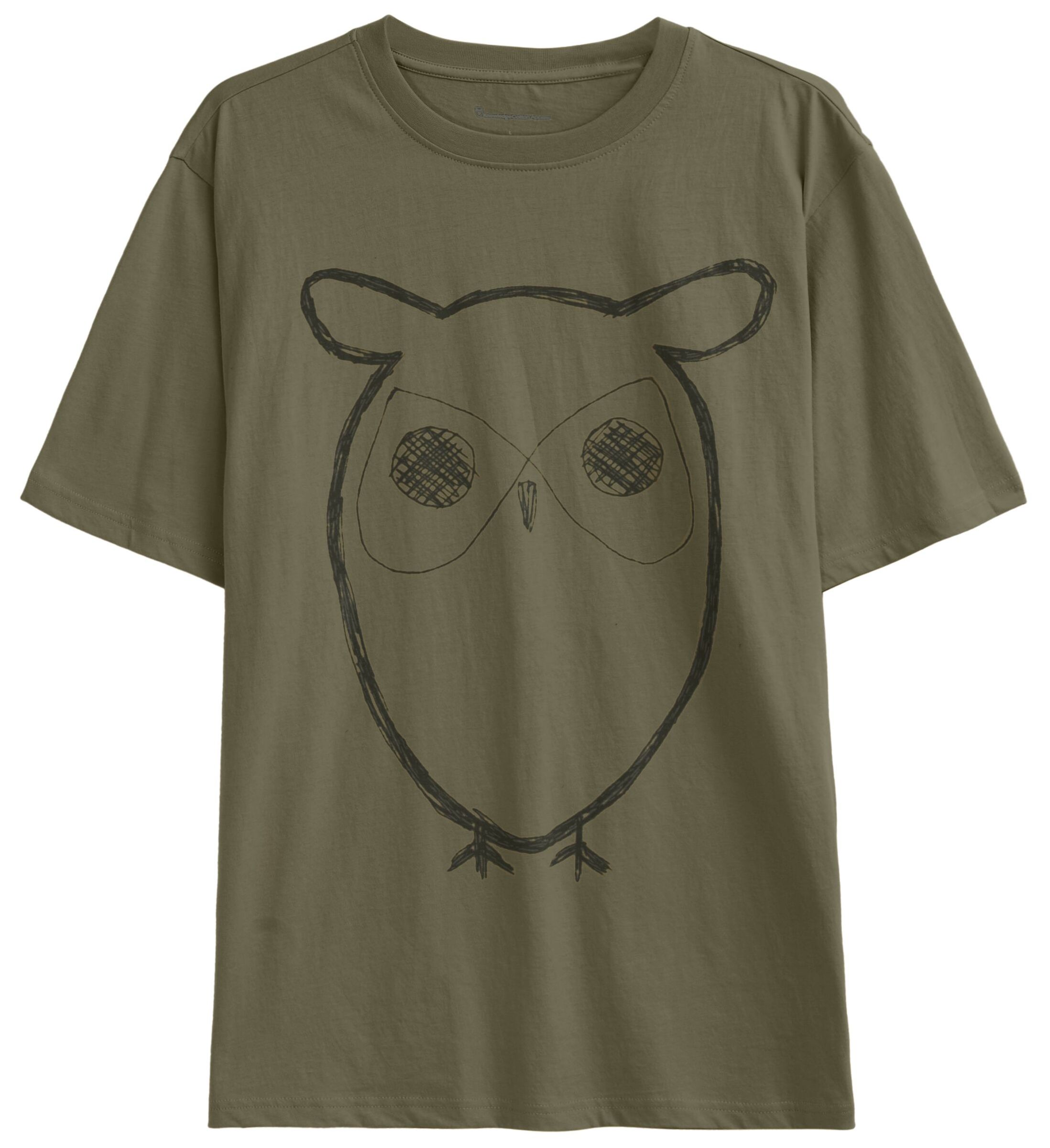 T-Shirt Big Owl Front Print Burned Olive