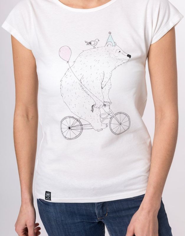 Weiches Damen-Shirt Lea Bär am Rad in Weiß