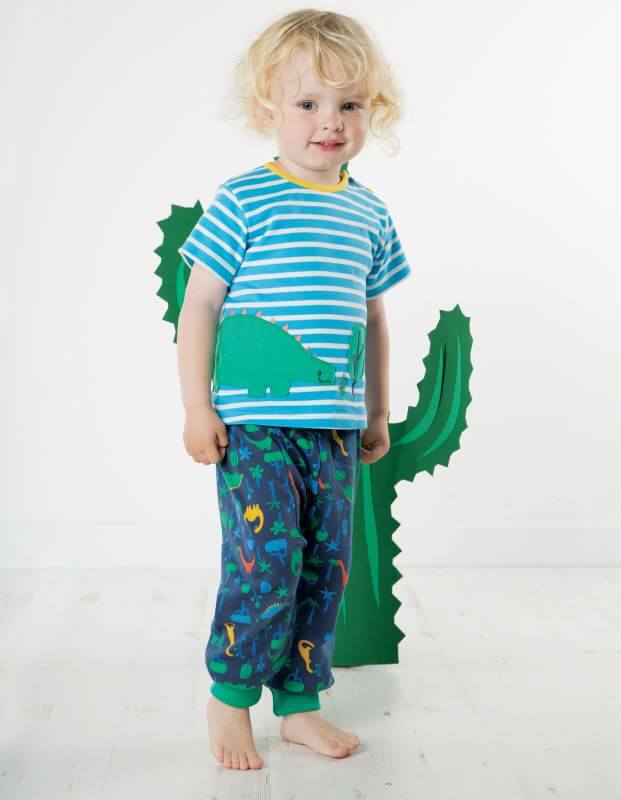 Hellblau gestreiftes Baby-Shirt mit Dino