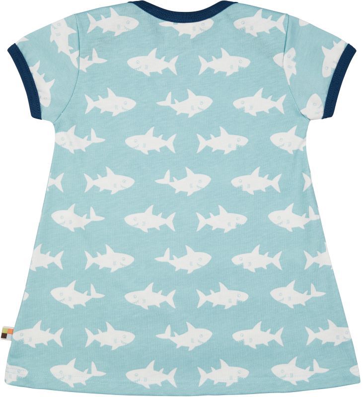 Süßes Kurzarm-Kleid mit Haien in Lagoon