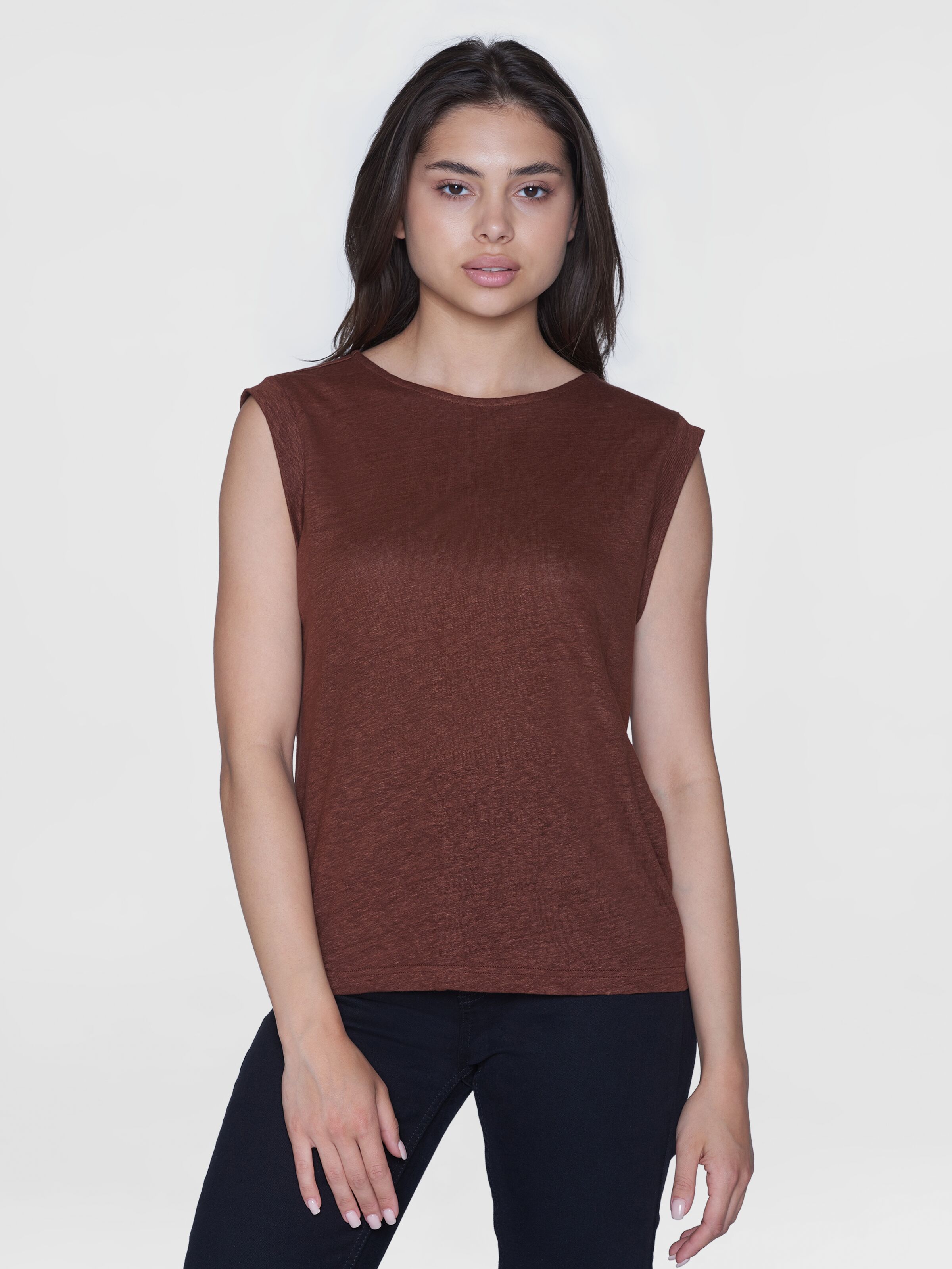 T-Shirt Loose Fold Up Linen Tiramisu