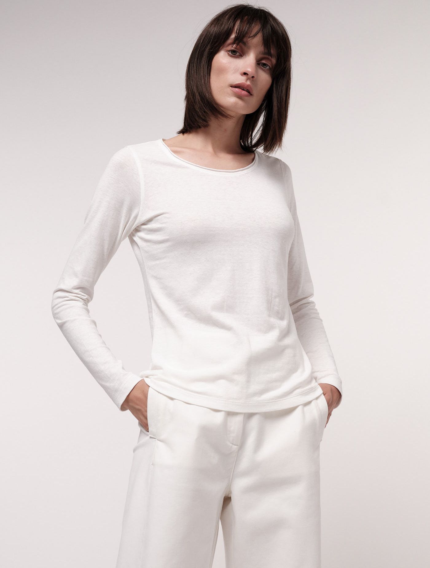 Basic-Langarmshirt für Damen natural mit Hanf