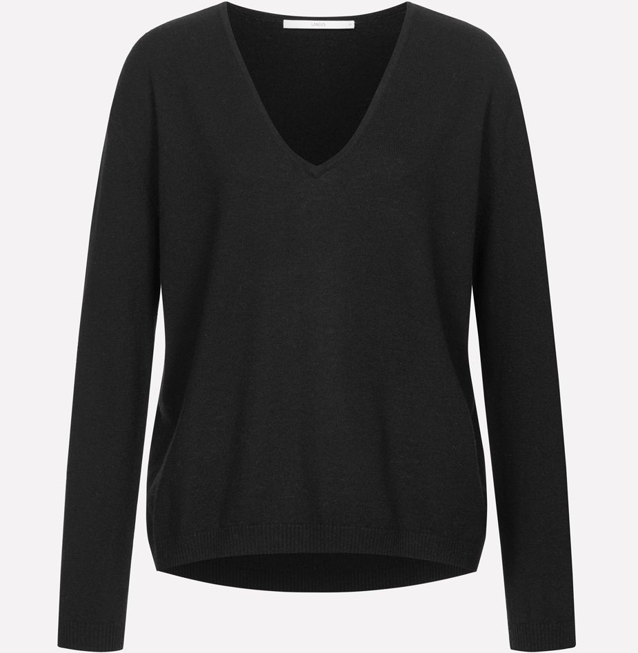 Damen-Pullover mit V-Ausschnitt black mit Wolle