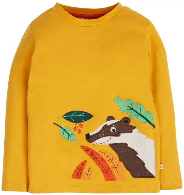 Longsleeve mit Dachs-Applikation gold yellow