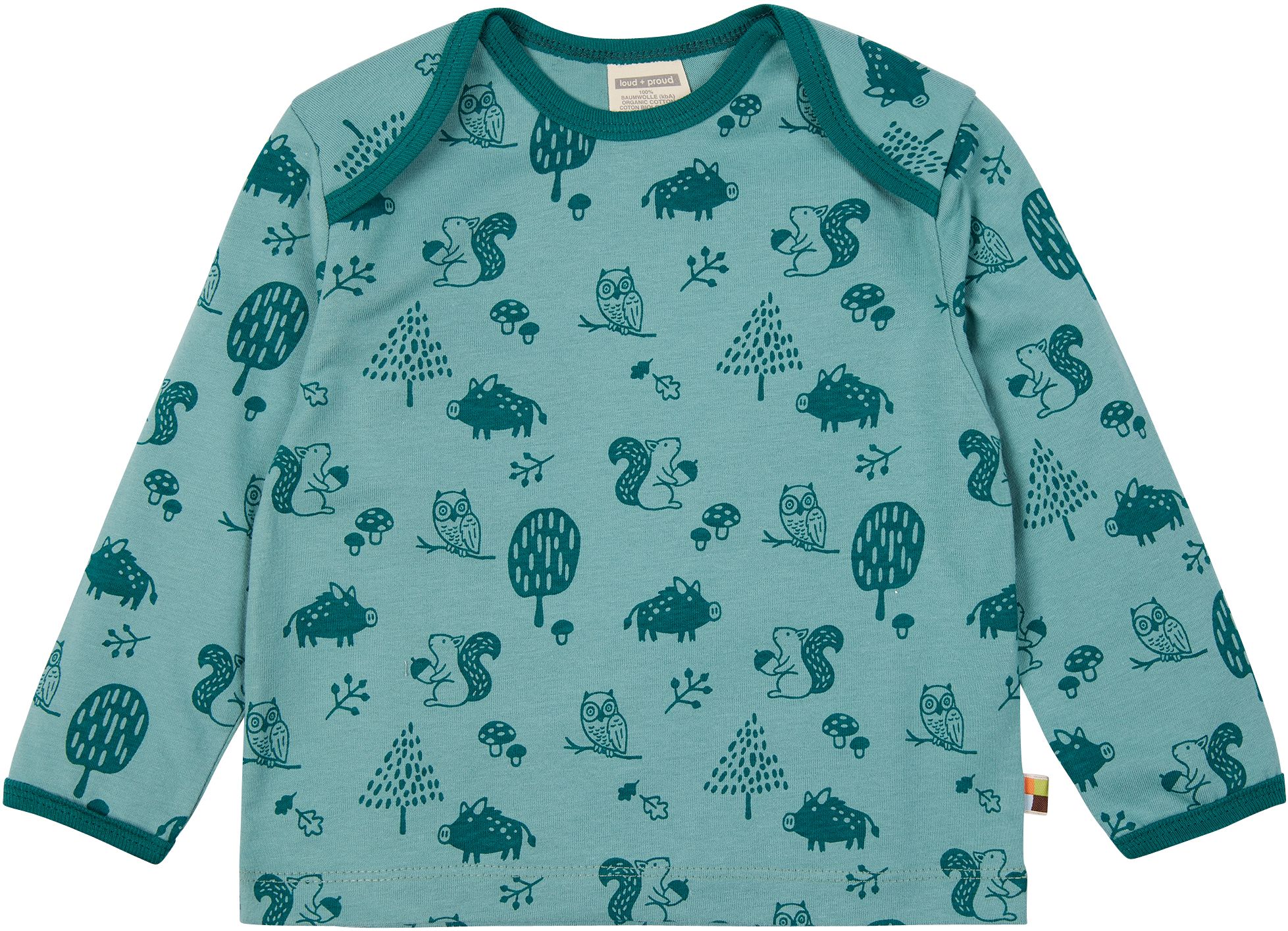 Kinder-Longsleeve mit Waldtieren in Oregano