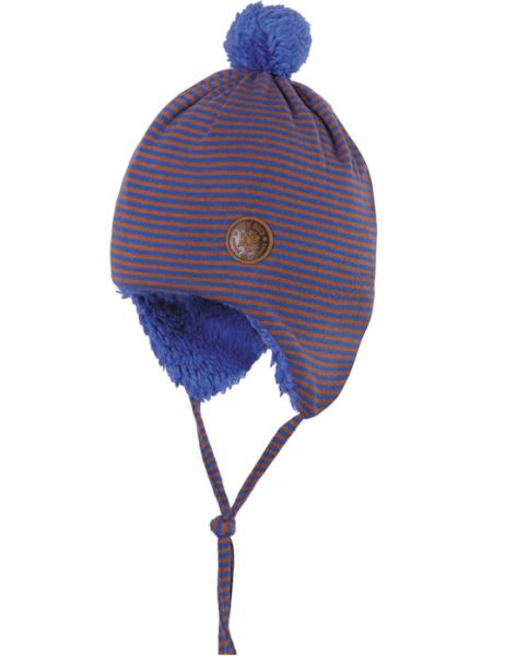 Blau geringelte Mütze mit Plüsch-Futter
