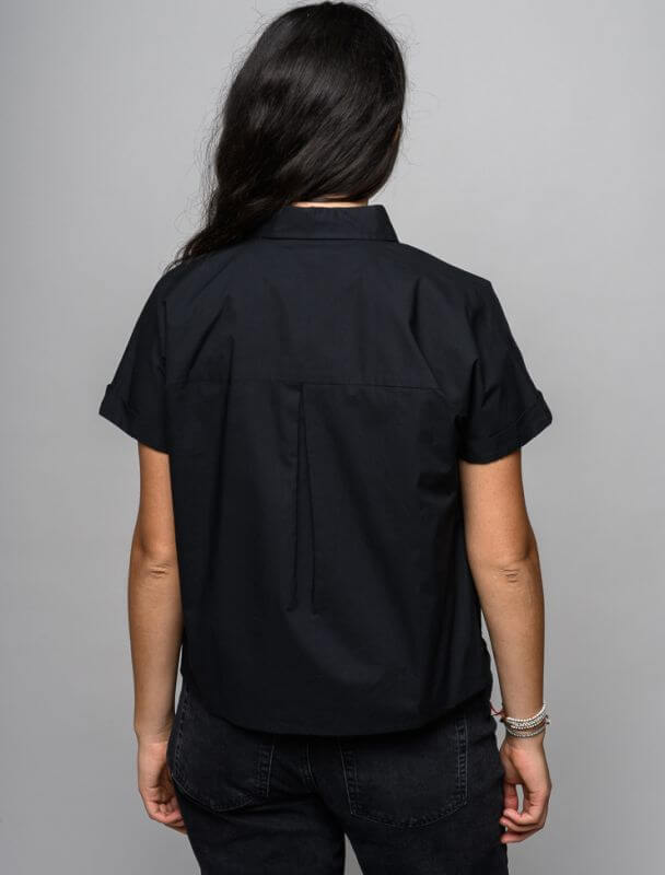 Schwarze Kurzarm-Bluse für Damen