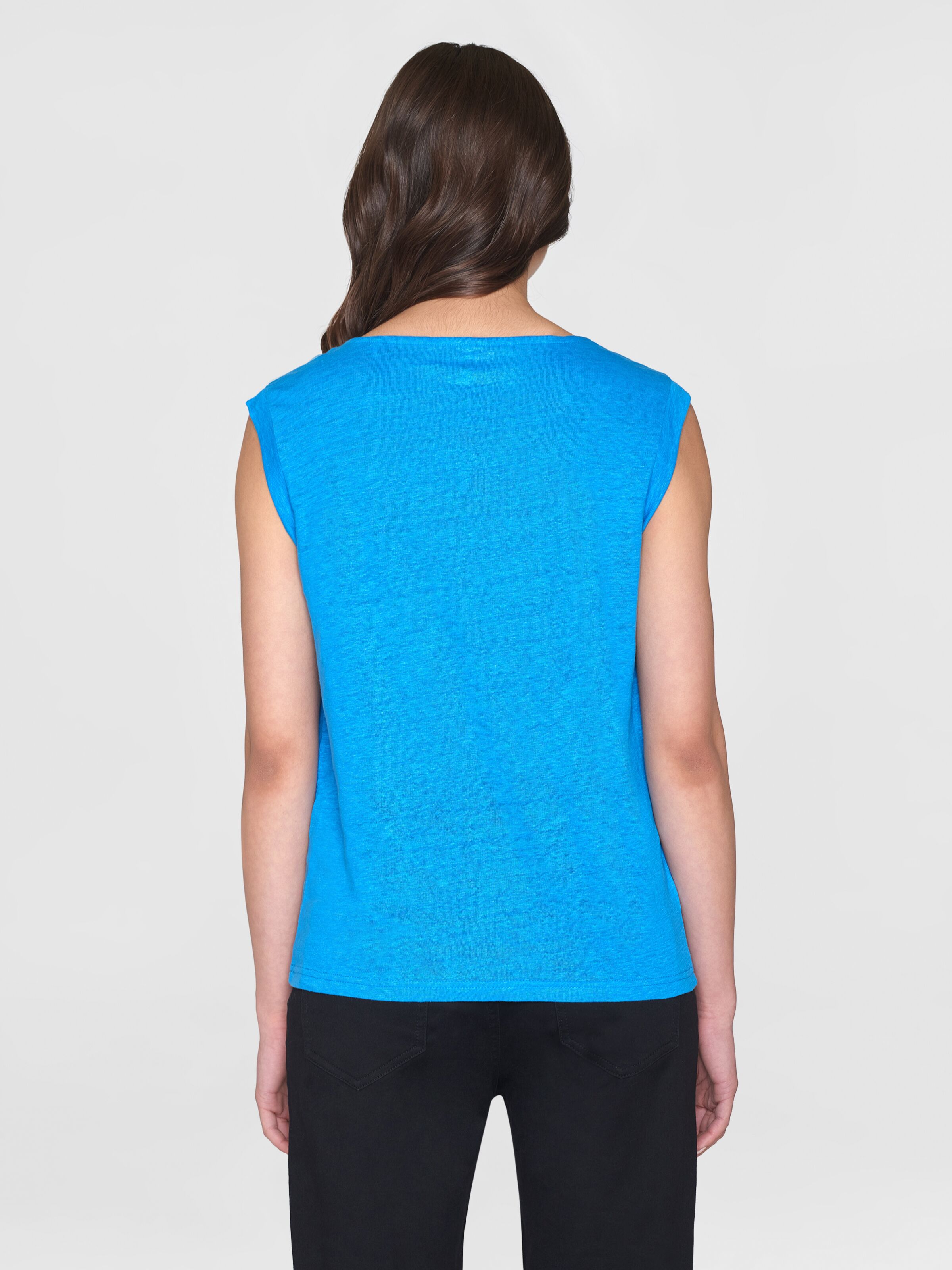 T-Shirt Loose Fold Up Linen Malibu Blue