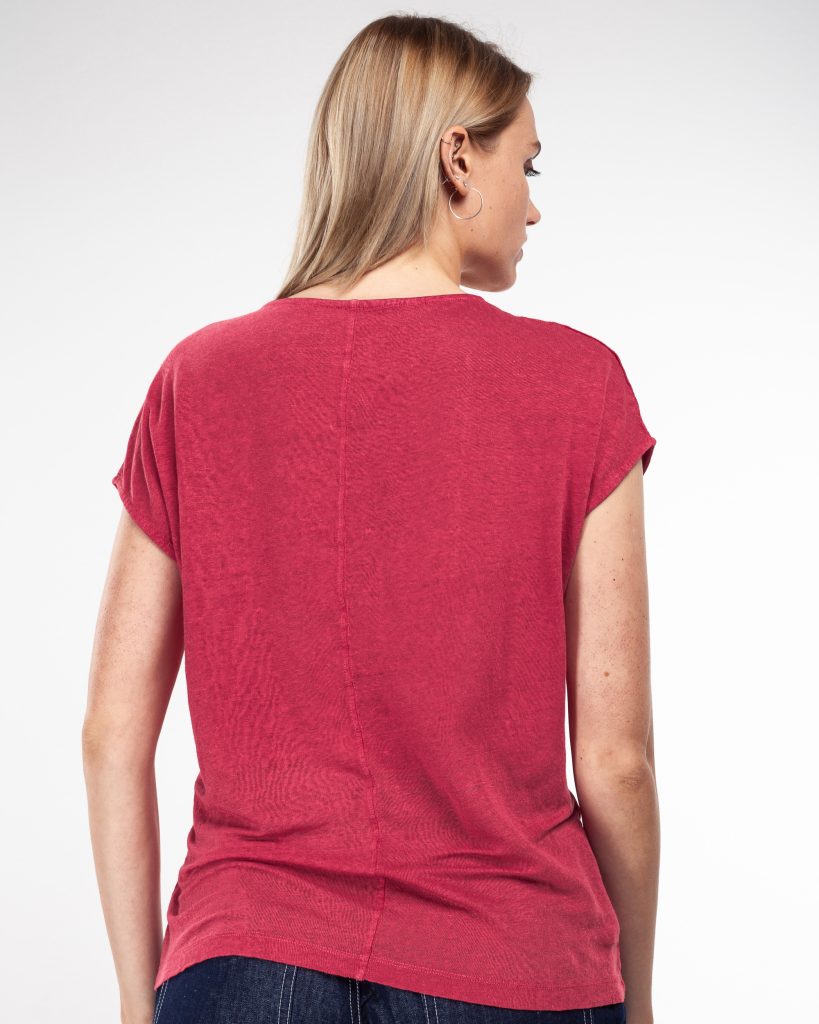 V-Neck T-Shirt poppy red aus Leinen