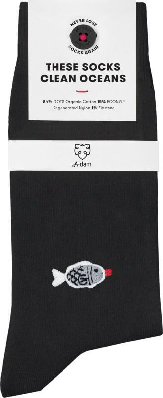 Schwarze Socken mit Fisch-Stickerei
