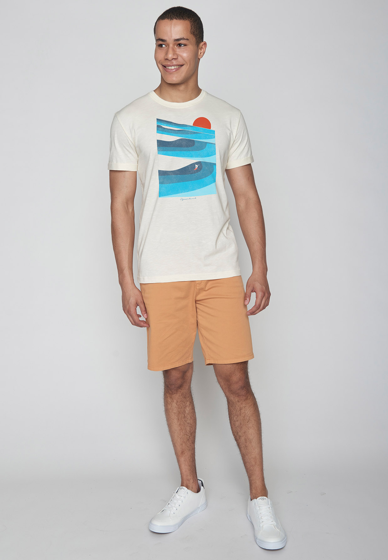 Print T-Shirt Nature Perfect Waves Roll Creme White