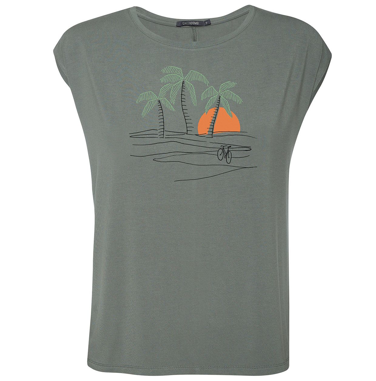 Print T-Shirt Nature Sunset Palms Timid Olive
