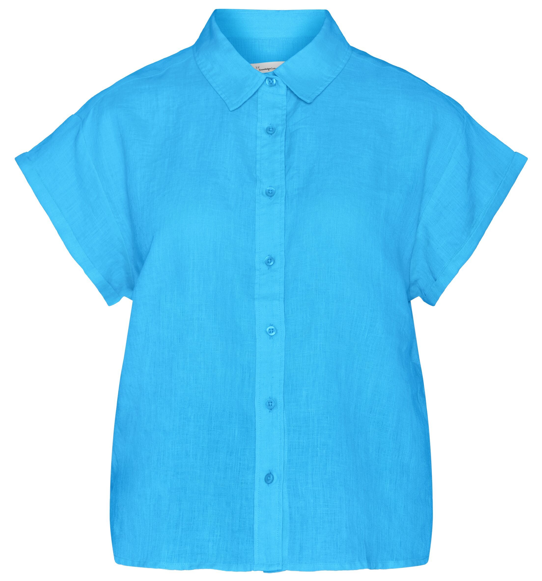 Kurzarm-Bluse ASTER Malibu Blue aus Leinen