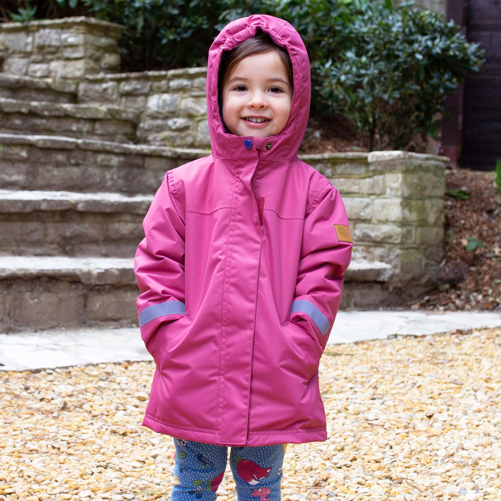 Wasserdichte Kinder-Outdoorjacke mit gefütterter Kapuze in pink