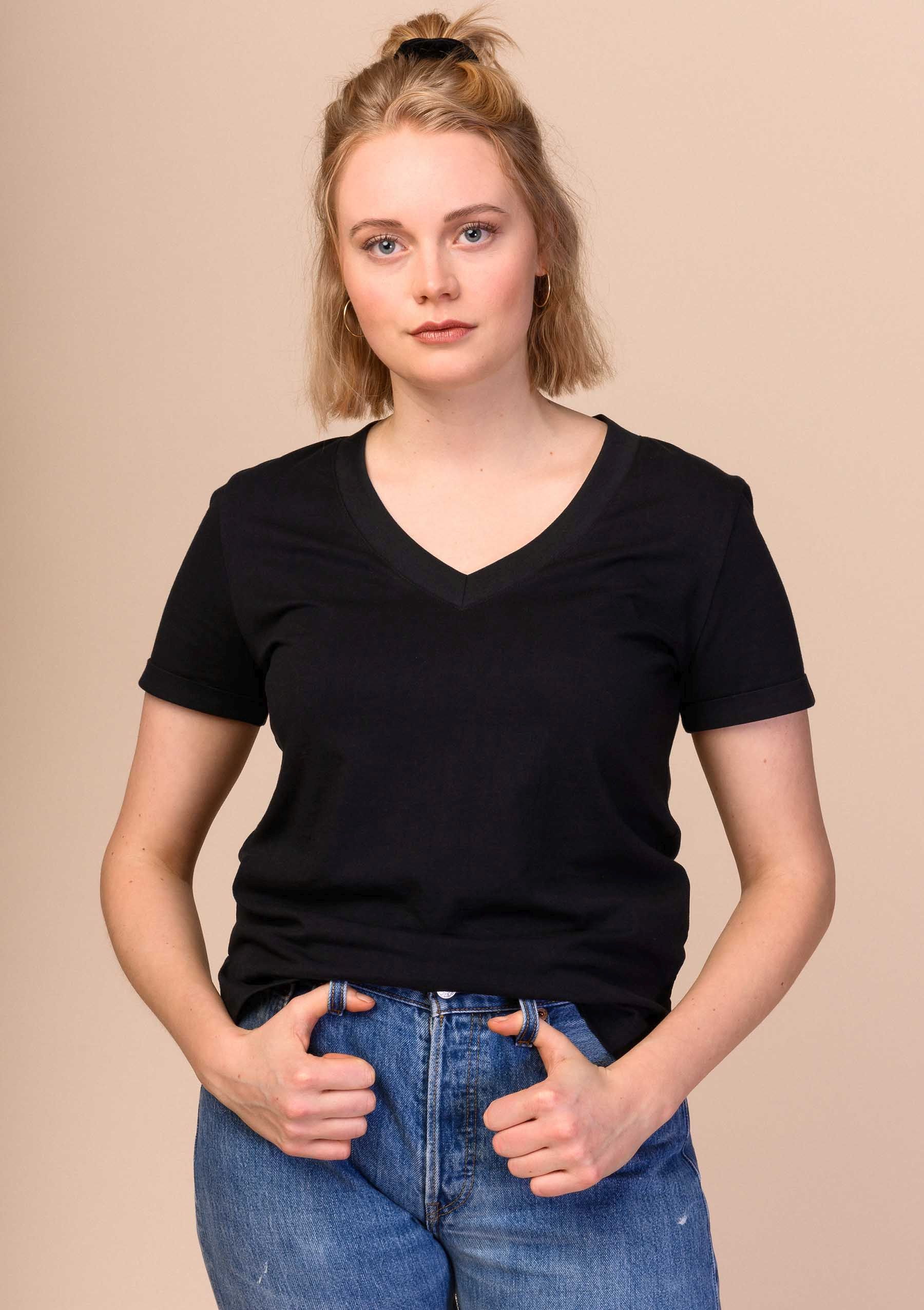 Damen V-Neck T-Shirt PRIA schwarz
