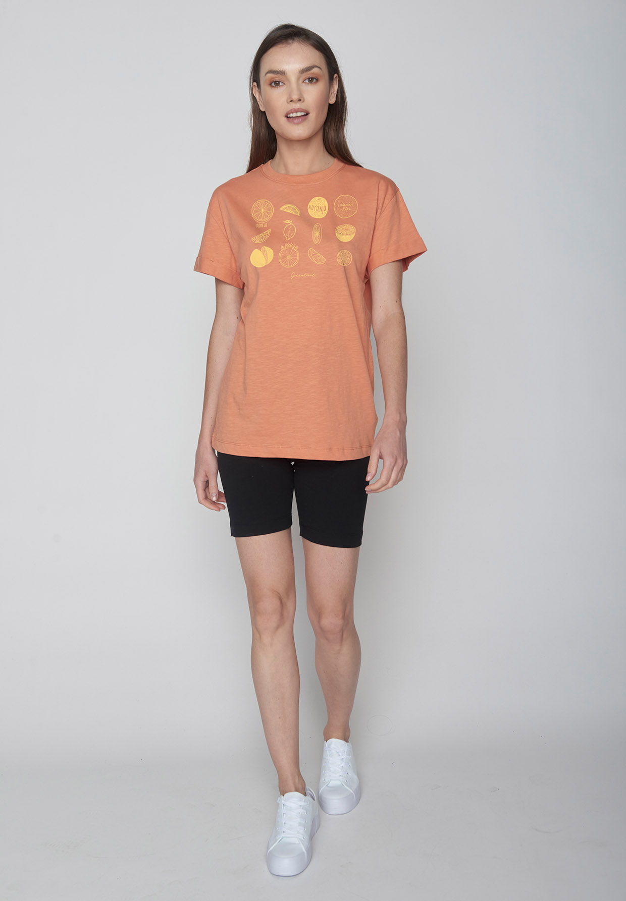 Print T-Shirt Bike Citrus Stop Peach
