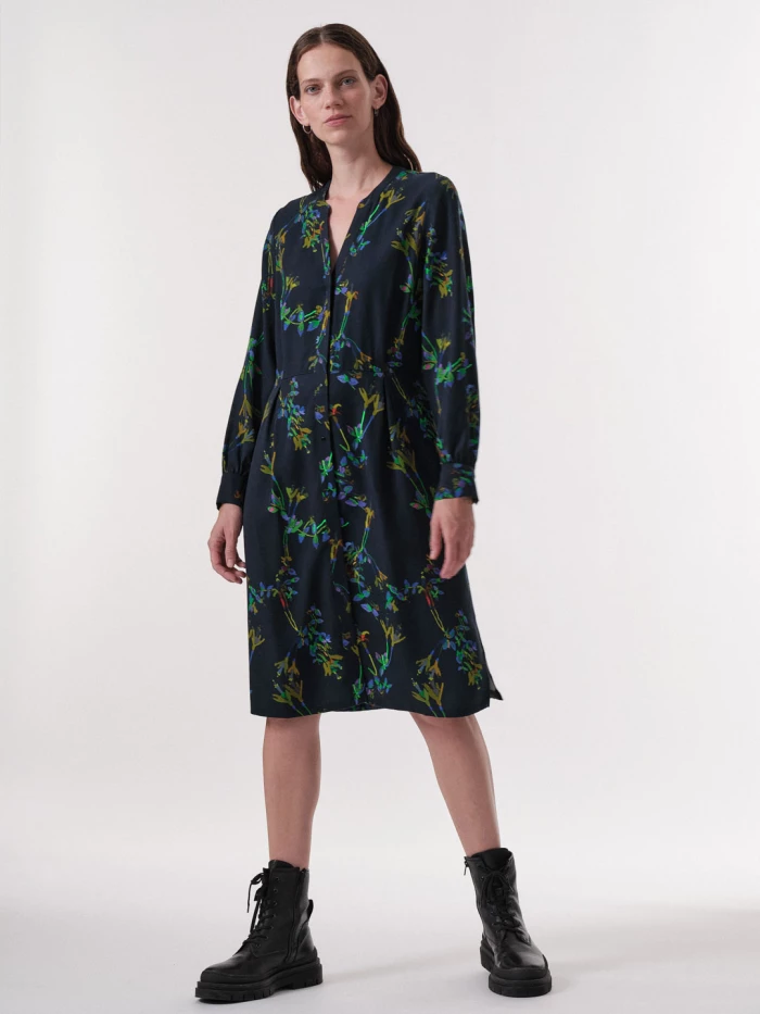 Midi-Kleid mit Winterlotus Print atlantic