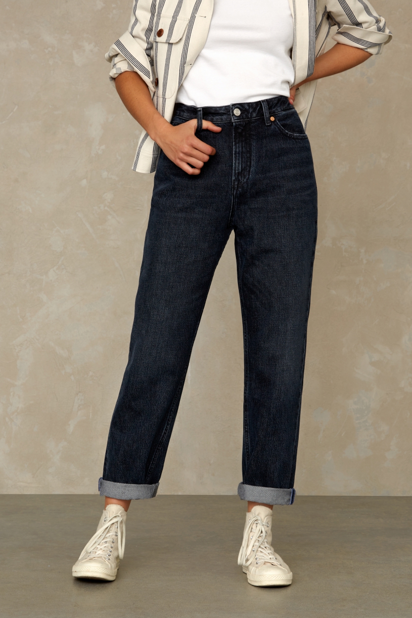 Jeans Caroline Cropped - High Rise Tapered - Clean Burgos Recycled Night