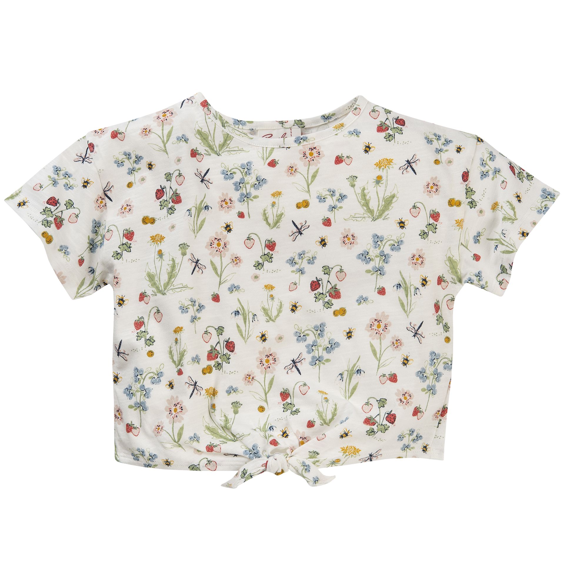T-Shirt mit Knotendetail Weiß/Obstgarten