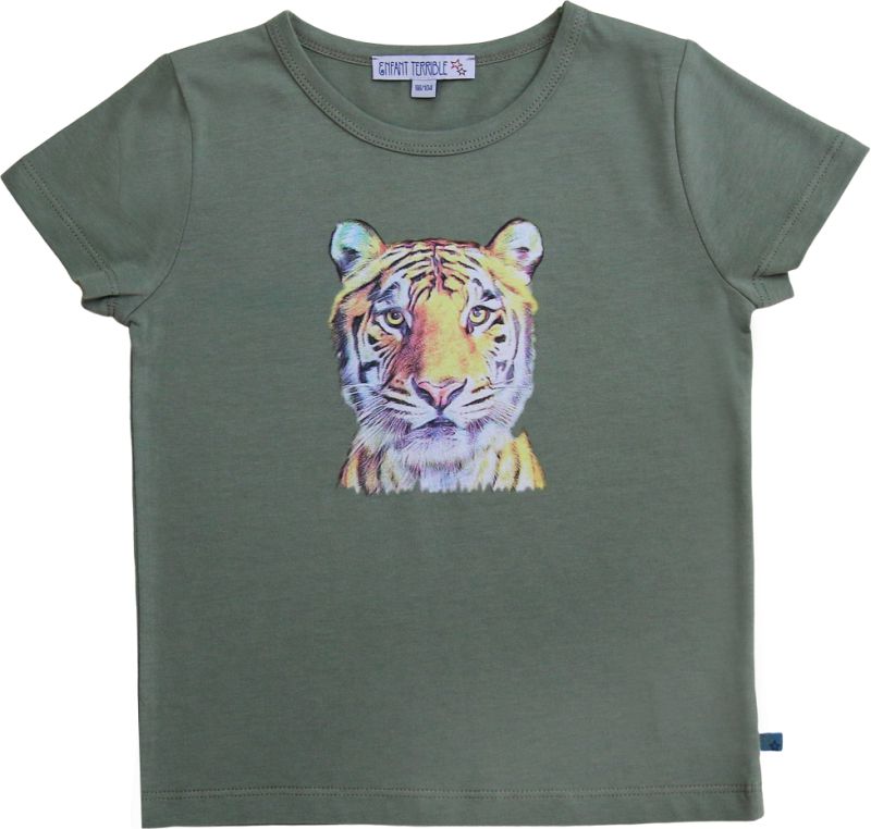 Kurzarm-Shirt mit coolem Tigerdruck oliv