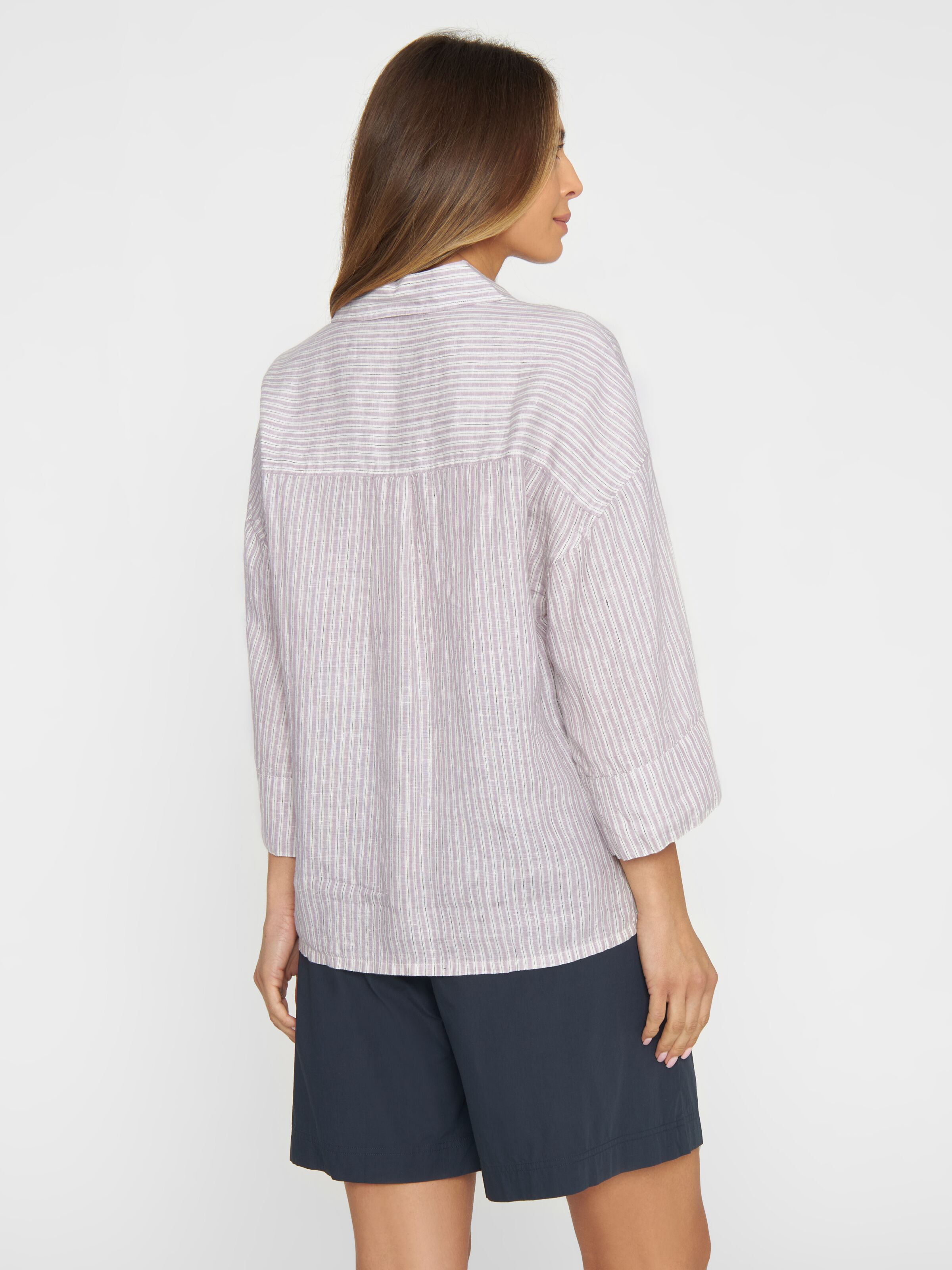 Kurzarm-Bluse Striped Linen
