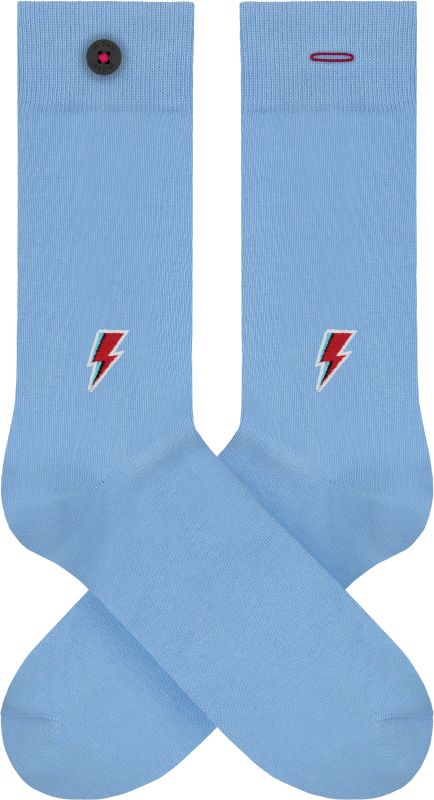 Hellblaue Socken mit Blitz-Stickerei
