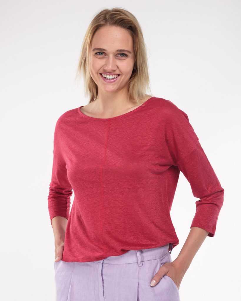 Leichtes Longsleeve aus Leinen in poppy red