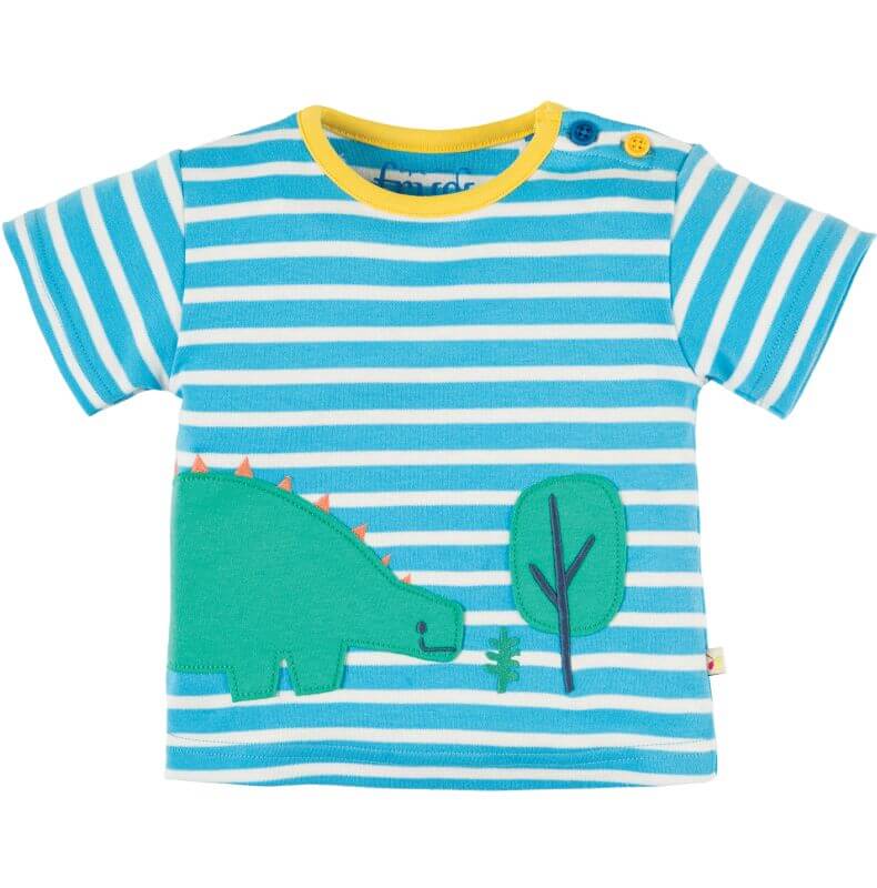 Hellblau gestreiftes Baby-Shirt mit Dino