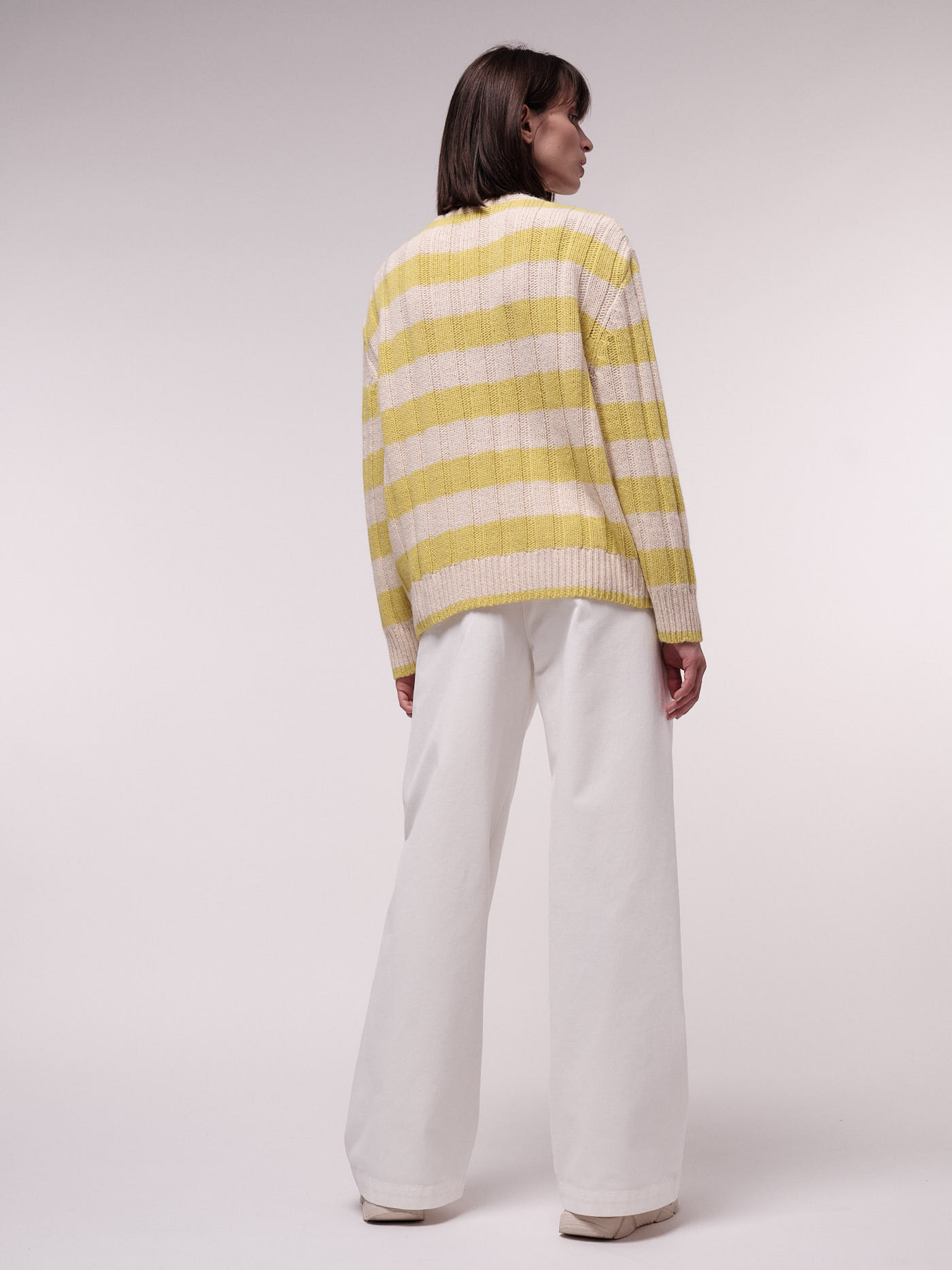 Damen-Pullover mit Blockstreifen cream melange/neon yellow
