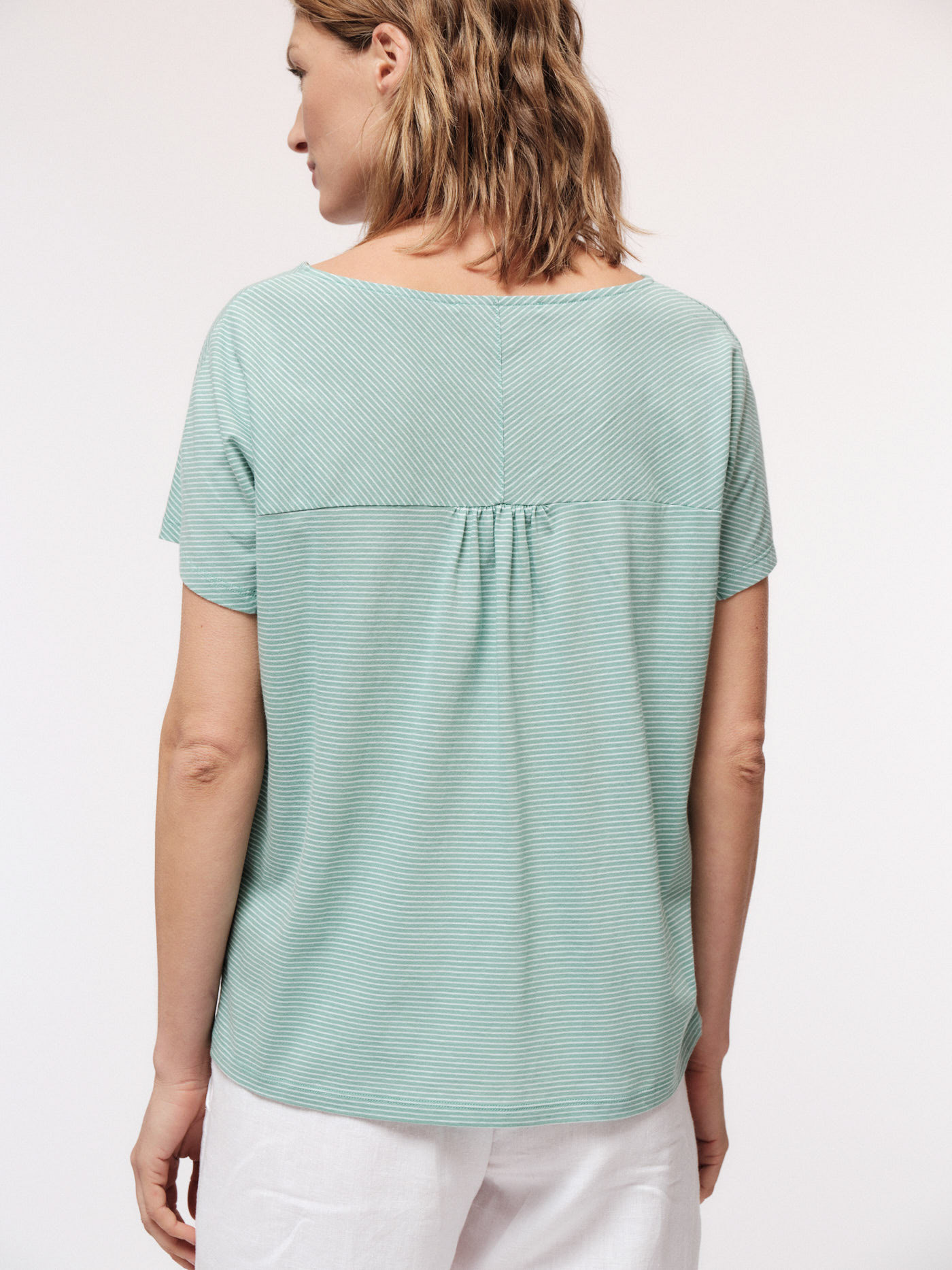 Kurzarm-Shirt mit Streifen mineral green/off white