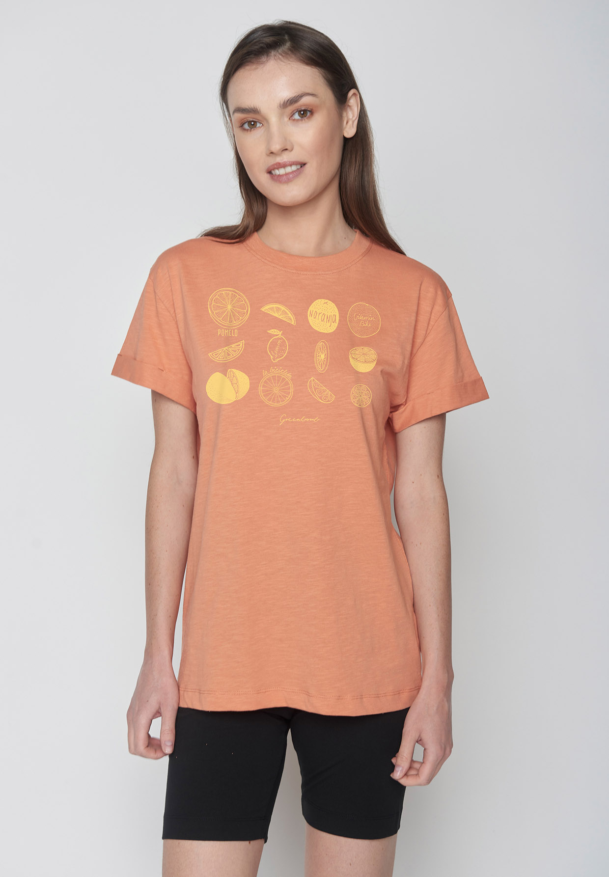 Print T-Shirt Bike Citrus Stop Peach