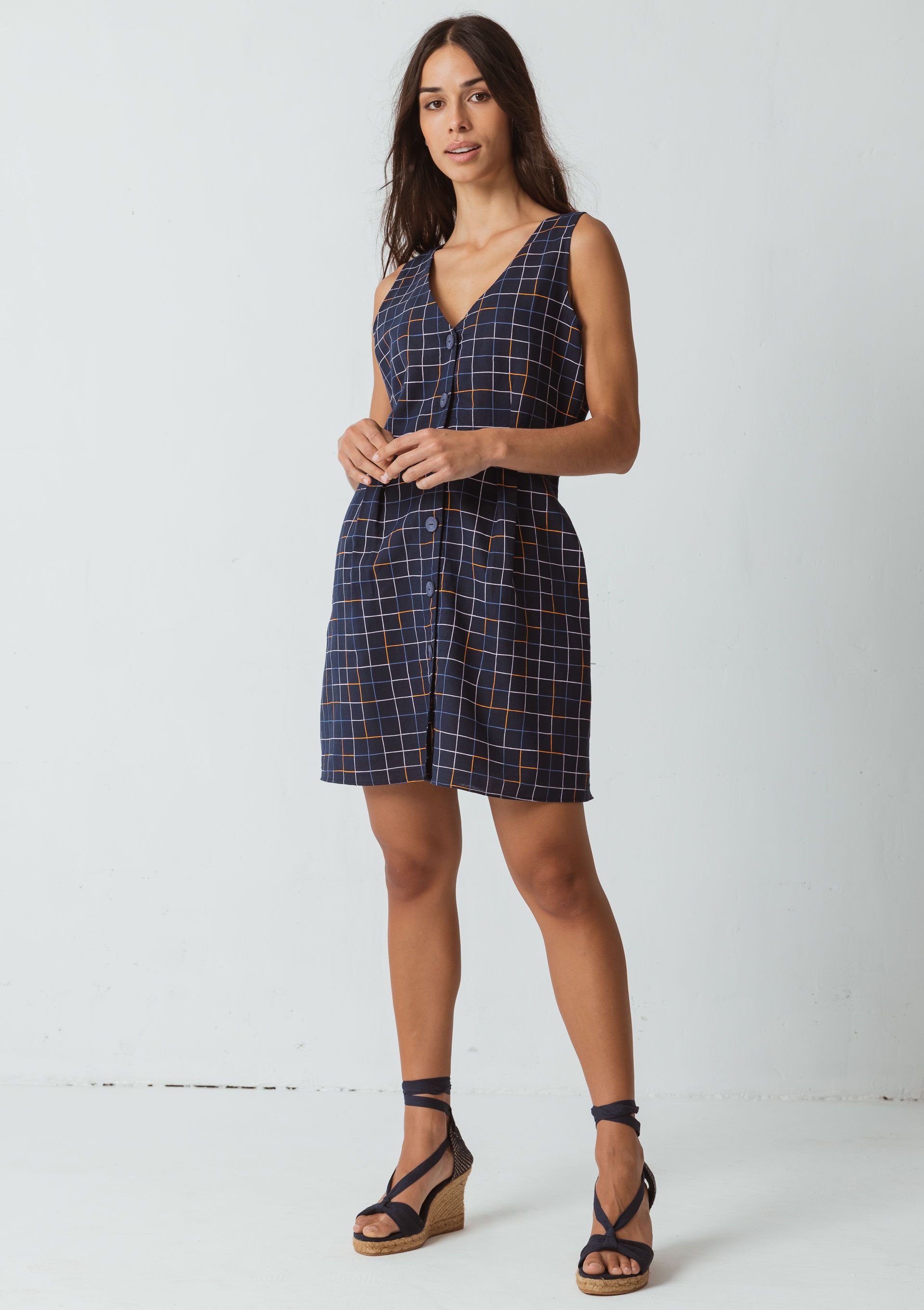 Ärmelloses Kleid LEIZE Blue Plaid