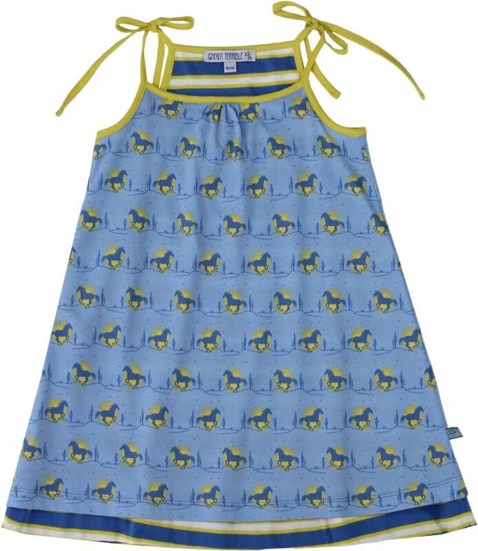 Süßes Wende-Kleid mit Pferde-Druck in Blau