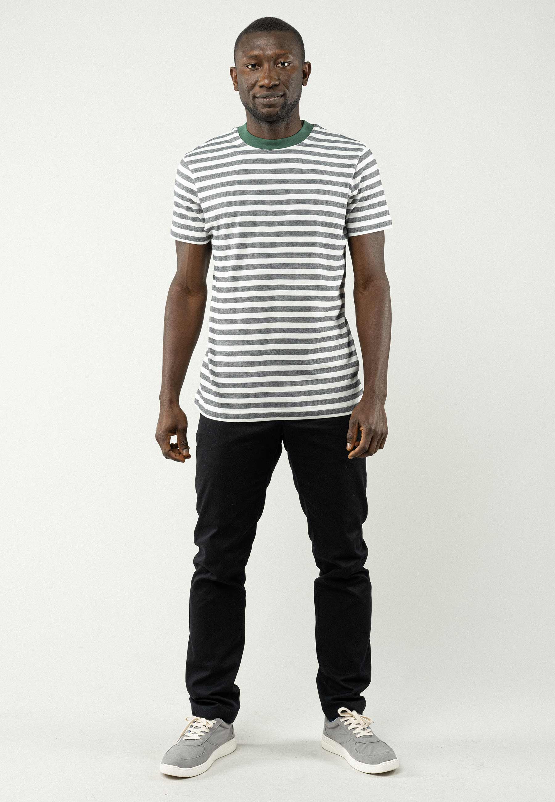 Basic T-Shirt AVAN Thin Stripes bottlegreen collar