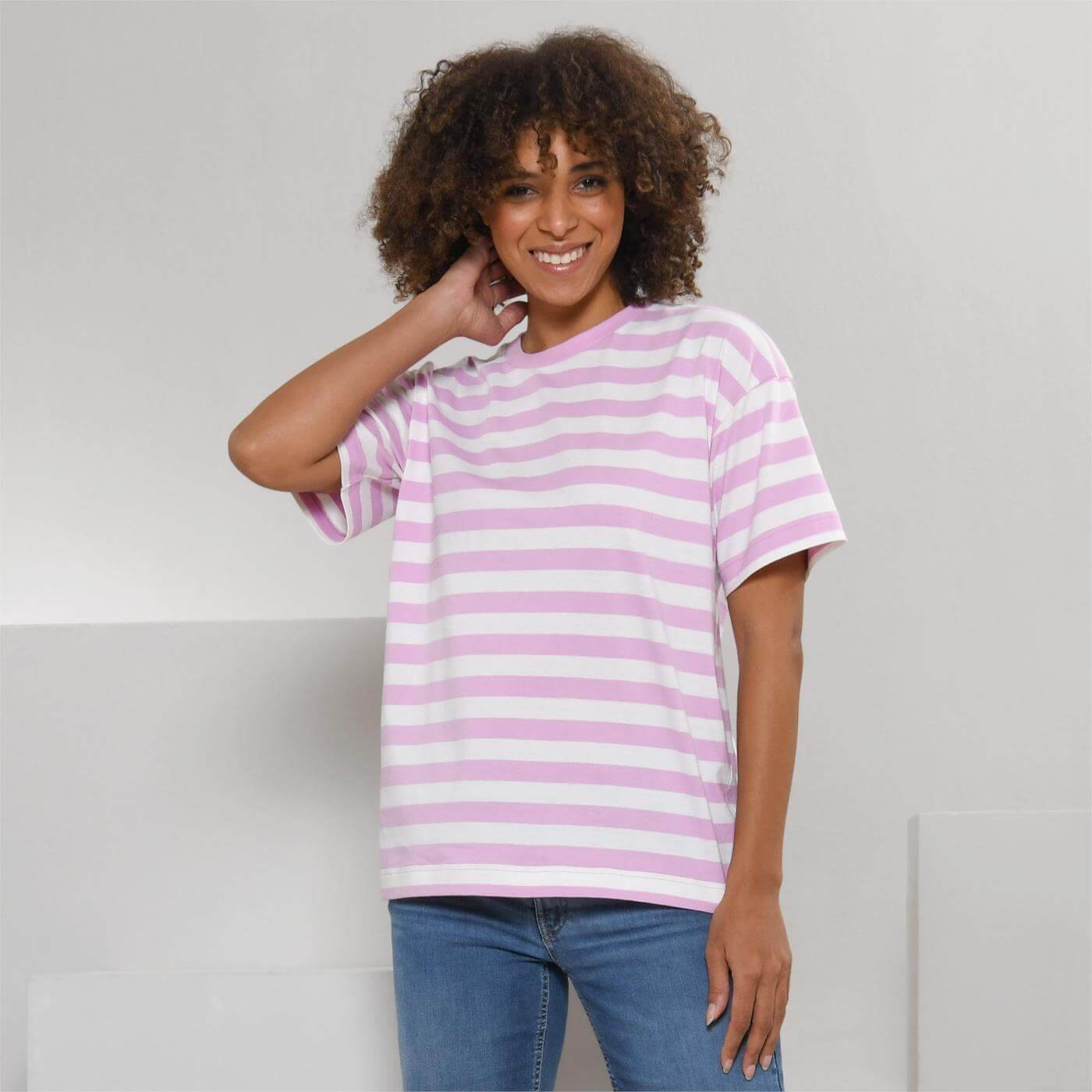 Gestreiftes T-Shirt MARIA pastel lavender/offwhite