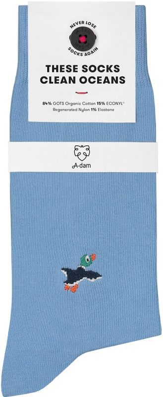 Hellblaue Socken mit Enten-Stickerei