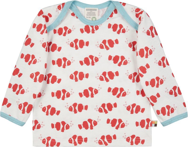 Weißes Kinder-Longsleeve mit Fischen in Chili