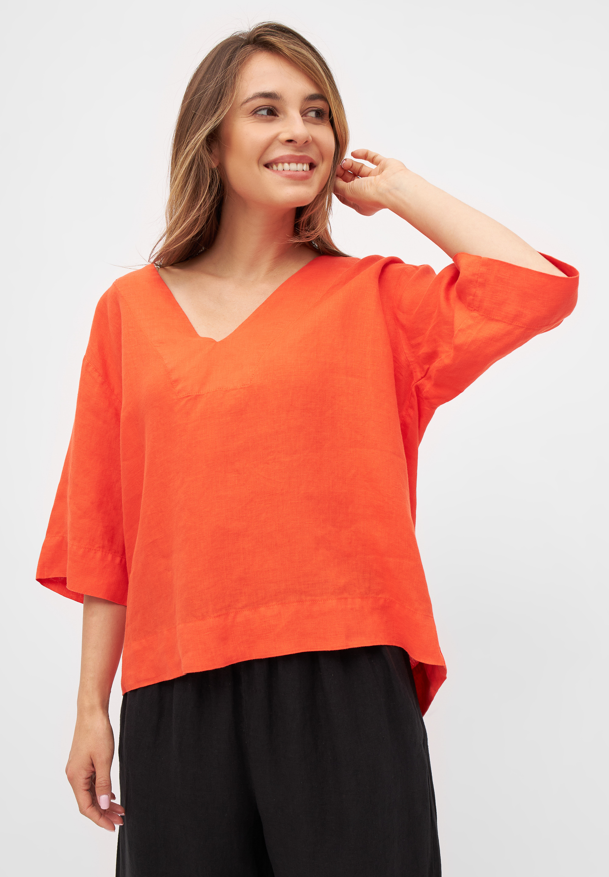 Blusenshirt Harper Sunset Orange Linen