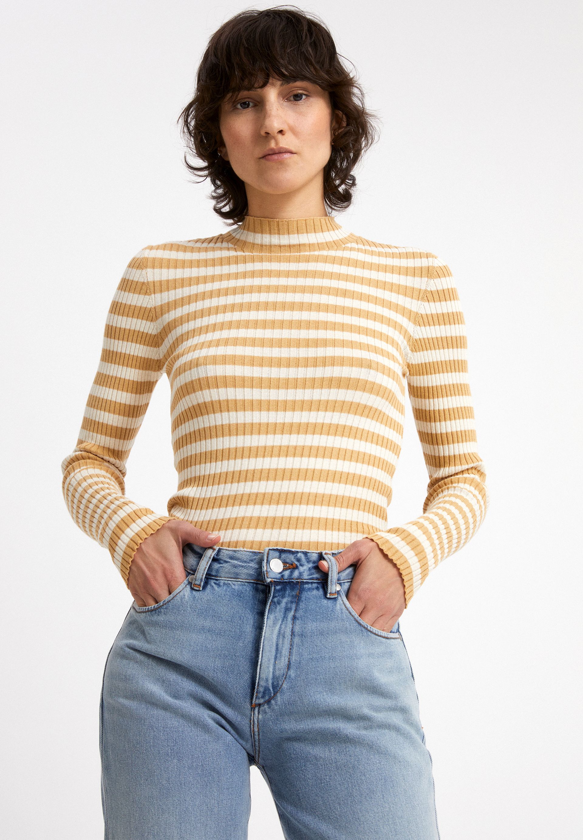 Damen-Pullover ALAANI STRIPED golden harvest/ oatmilk